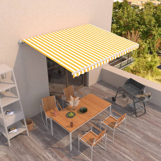 Tenda da Sole Retrattile Manuale 400x350 cm Gialla e Bianca - homemem39