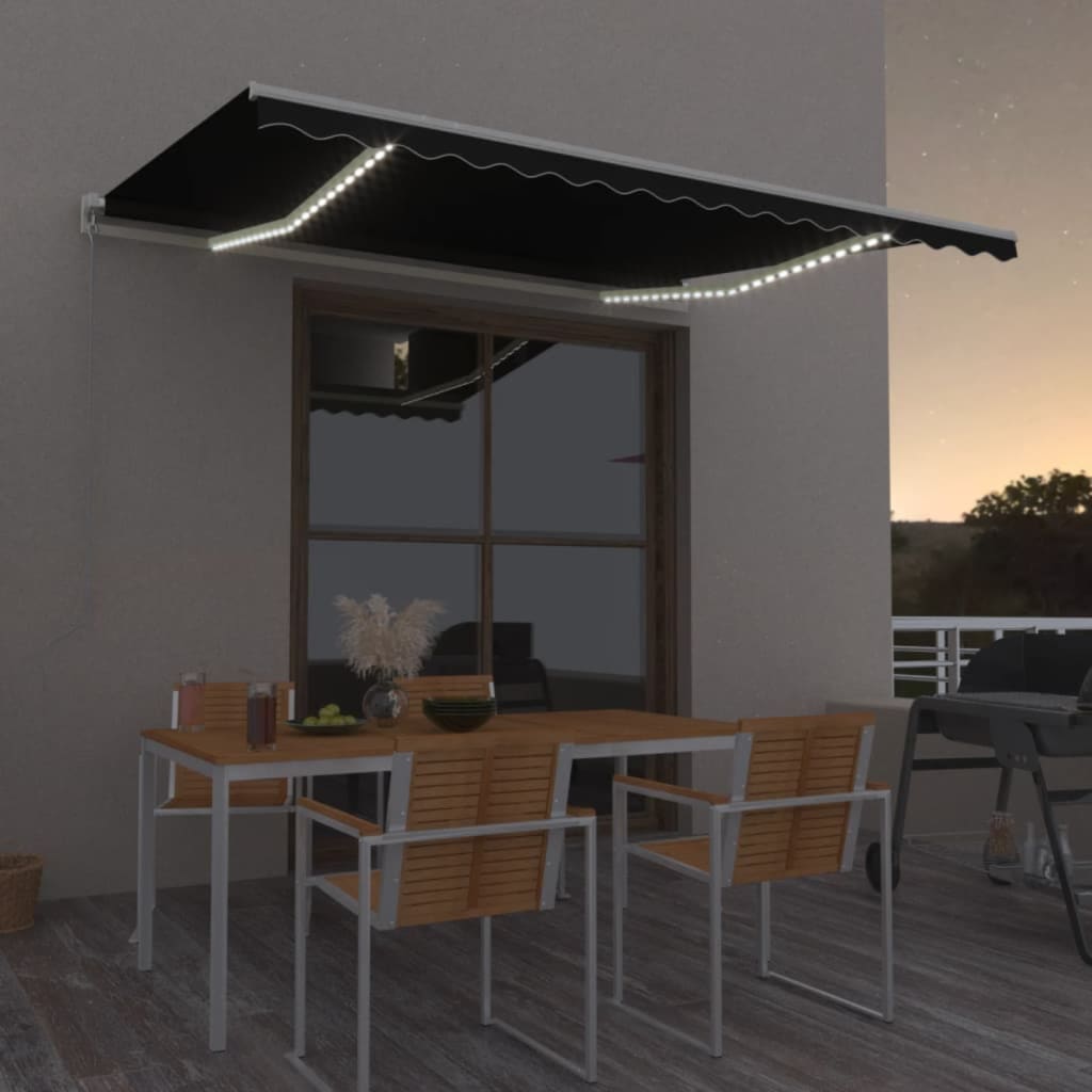 Tenda da Sole Retrattile Manuale con LED 400x350 cm Antracite | homemem39