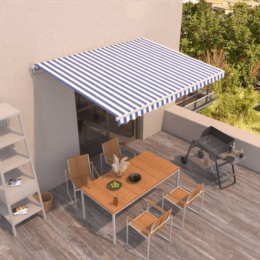 Tenda da Sole Retrattile Manuale 450x350 cm Blu Bianca - homemem39