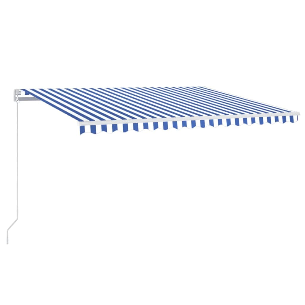 Tenda da Sole Retrattile Manuale con LED 450x350 cm Blu Bianca | homemem39