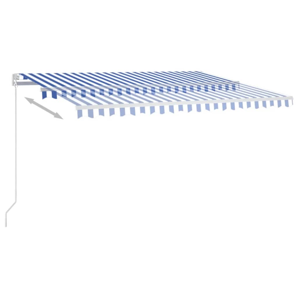 Tenda da Sole Retrattile Manuale con LED 450x350 cm Blu Bianca | homemem39