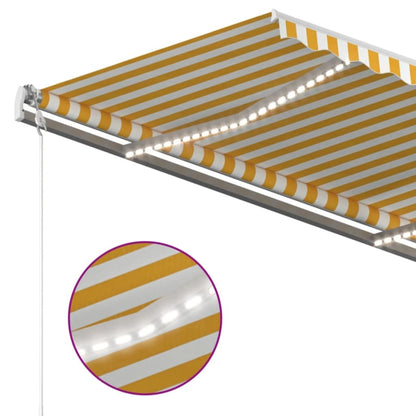 Tenda da Sole Retrattile Manuale LED 450x350 cm Giallo Bianco | homemem39