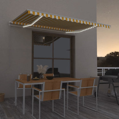 Tenda da Sole Retrattile Manuale LED 450x350 cm Giallo Bianco | homemem39