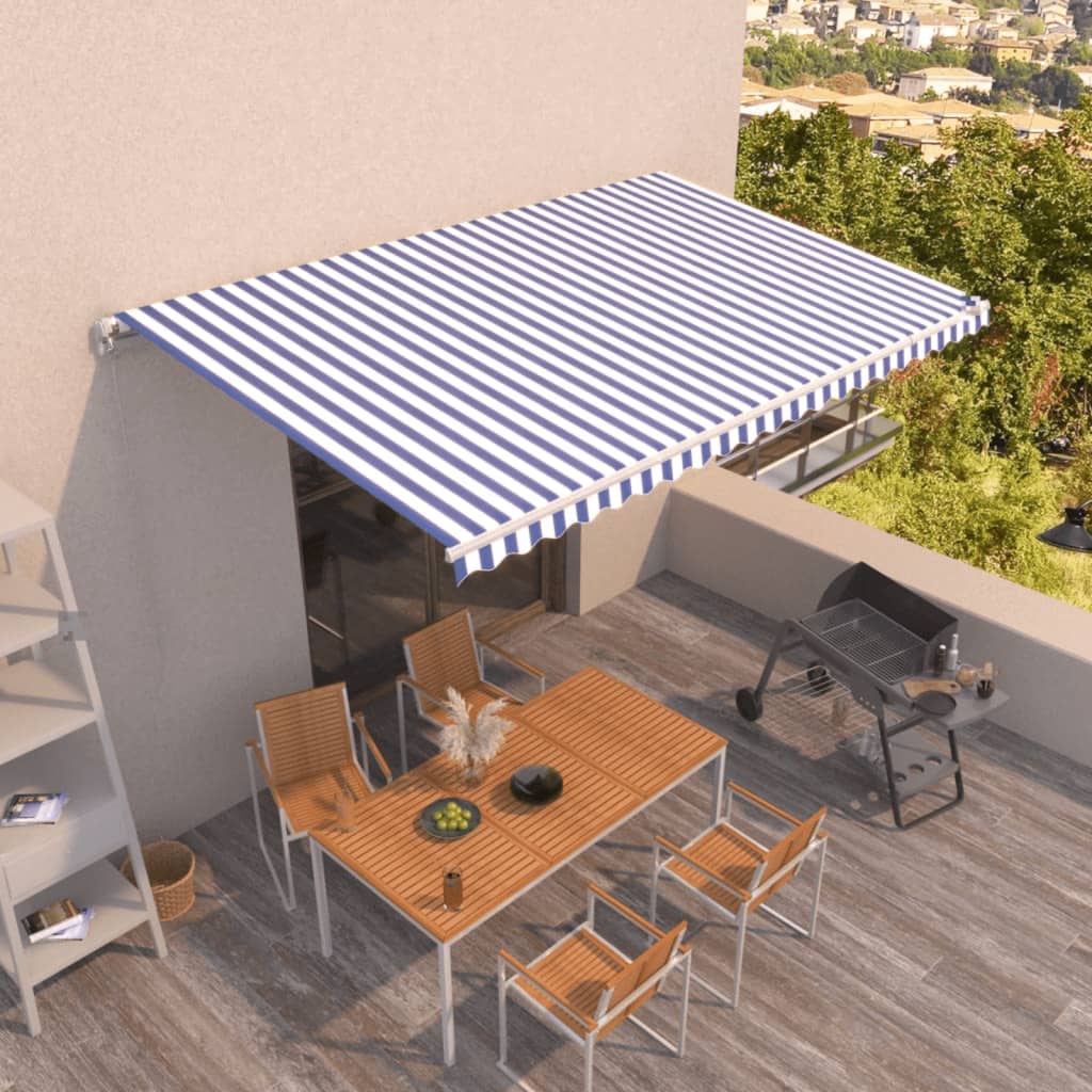 Tenda da Sole Retrattile Manuale 500x350 cm Blu e Bianca | homemem39