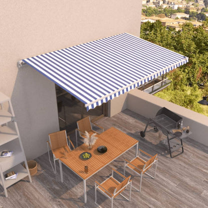Tenda da Sole Retrattile Manuale 500x350 cm Blu e Bianca | homemem39