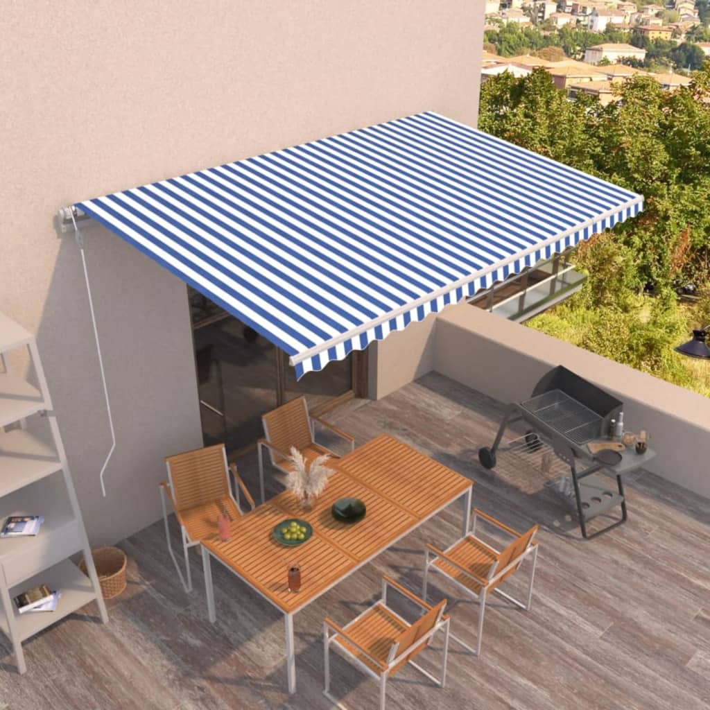 Tenda da Sole Retrattile Automatica 500x350 cm Blu e Bianca - homemem39