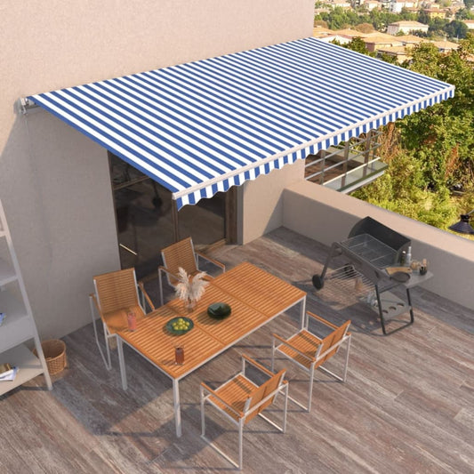 Tenda da Sole Retrattile Manuale 600x350 cm Blu e Bianca - homemem39