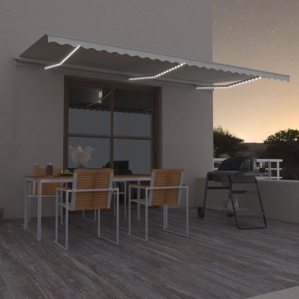 Tenda da Sole Retrattile Manuale con LED 600x350 cm Crema