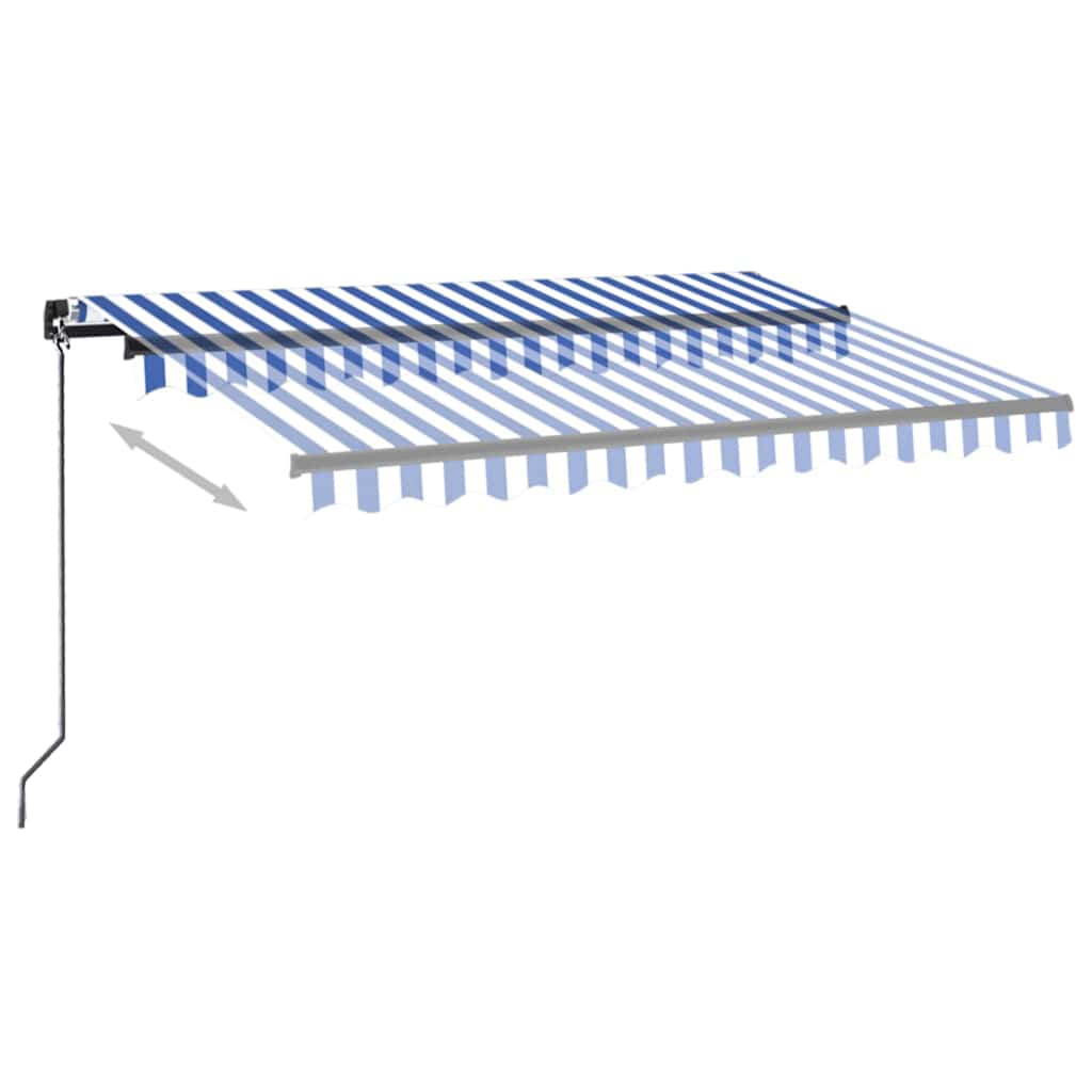 Tenda da Sole Retrattile Manuale con LED 350x250cm Blu e Bianca