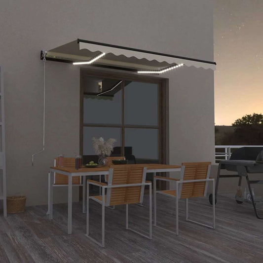 Tenda da Sole Retrattile Manuale con LED 350x250 cm Crema - homemem39