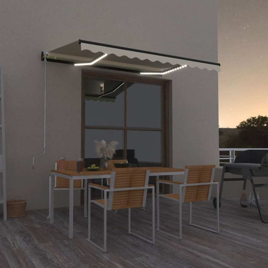 Tenda da Sole Retrattile Manuale LED 350x250 cm Gialla e Bianca - homemem39