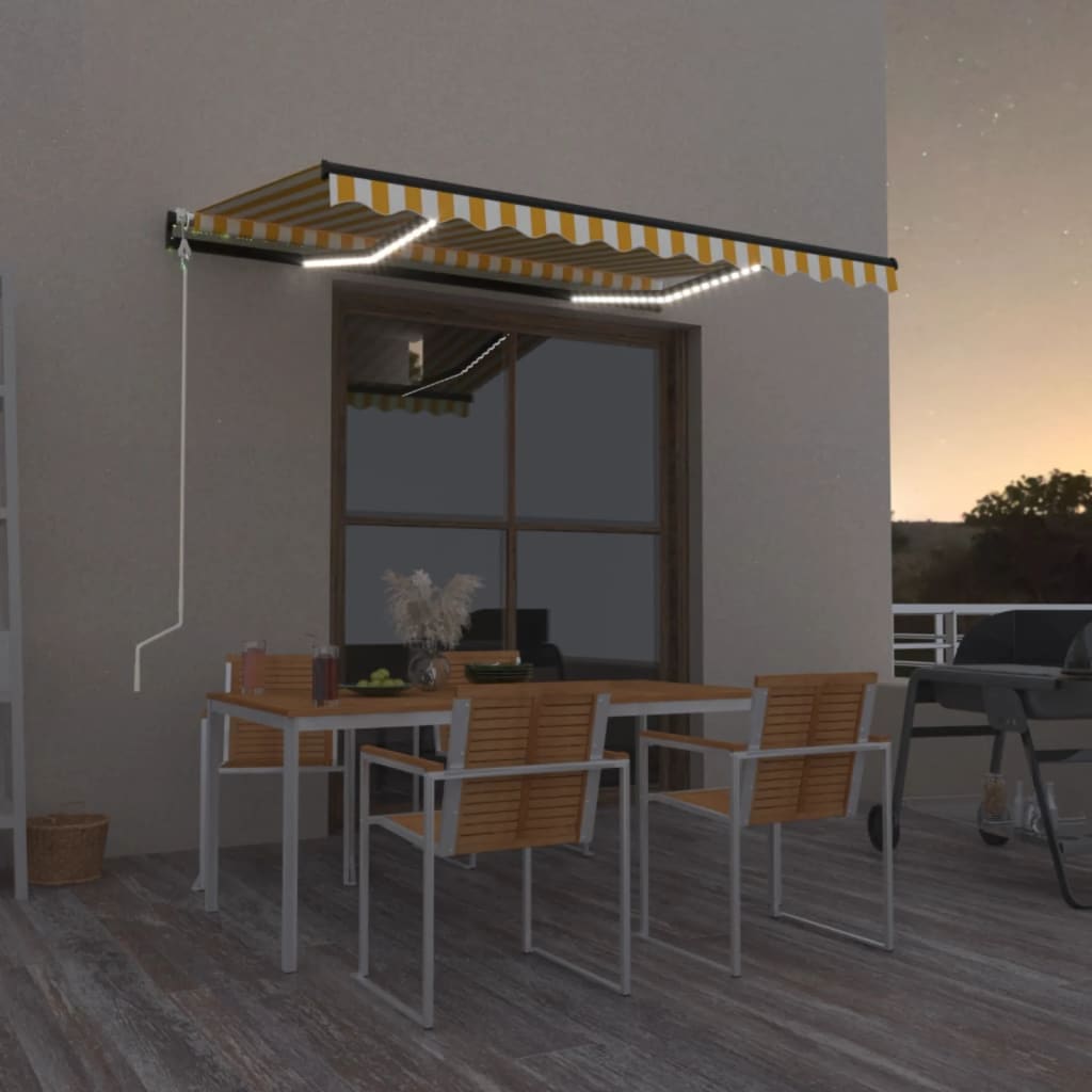 Automatic Awning with Wind Sensor and LED 350x250 cm Yellow White