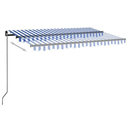 Tenda da Sole Retrattile Manuale con LED 450x300cm Blu e Bianca