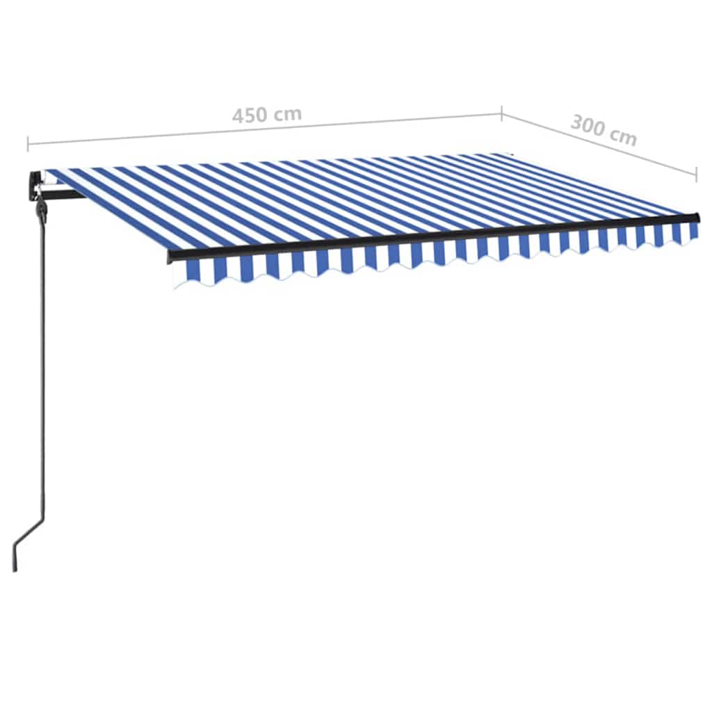 Tenda da Sole Retrattile Manuale con LED 450x300cm Blu e Bianca