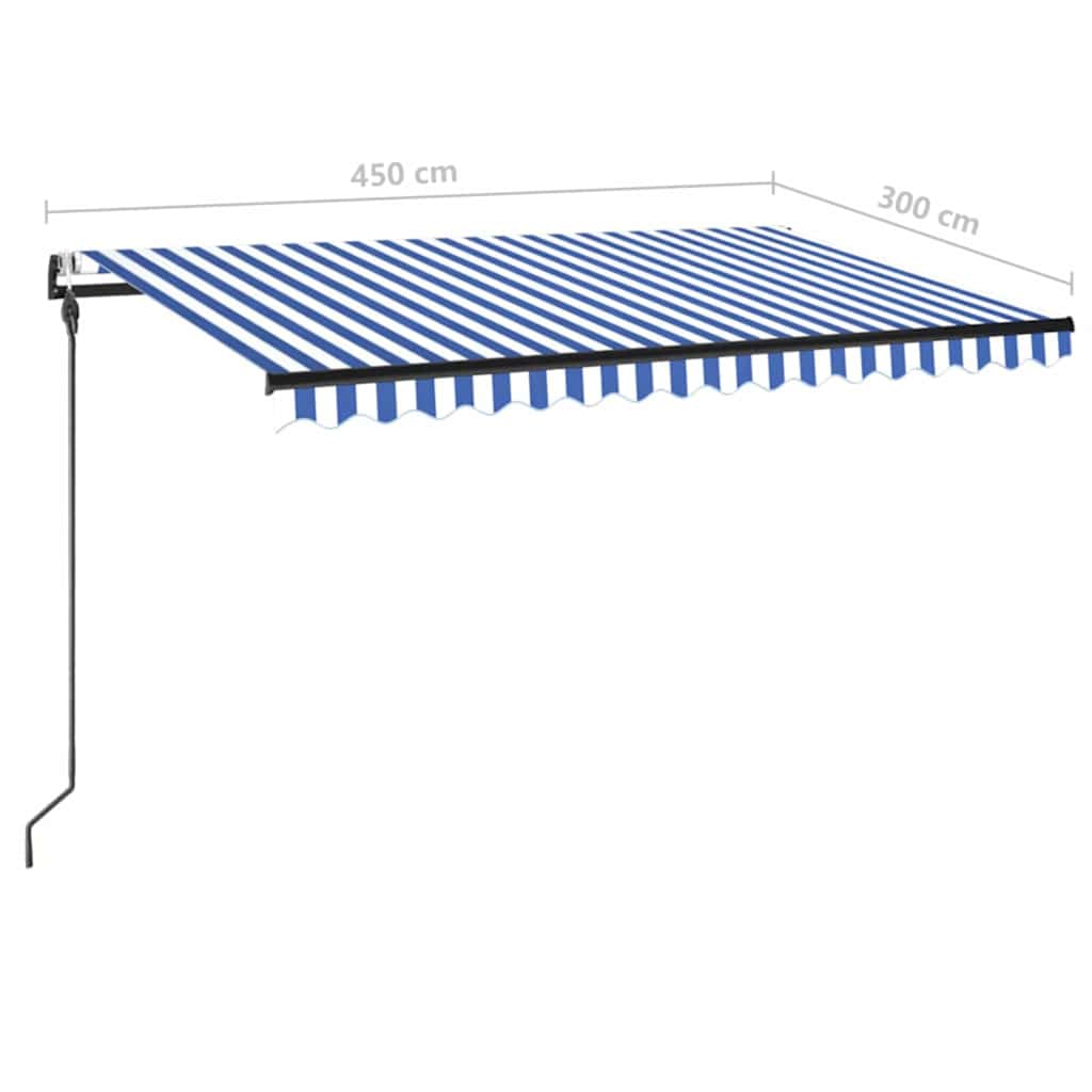 Tenda Automatica con Sensore Vento e LED 450x300 cm Blu Bianca - homemem39