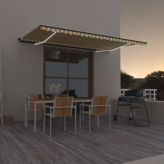 Tenda da Sole Manuale con LED 500x300cm Giallo e Bianco - homemem39