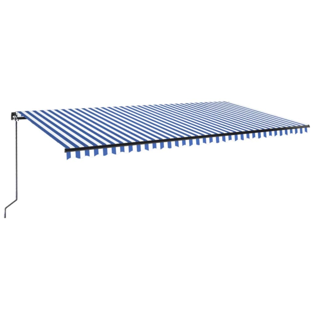 Tenda da Sole Retrattile Manuale con LED 600x300cm Blu e Bianco