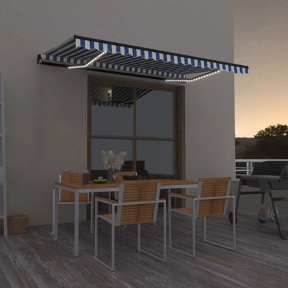Tenda da Sole Retrattile Manuale con LED 400x350 cm Blu Bianco - homemem39