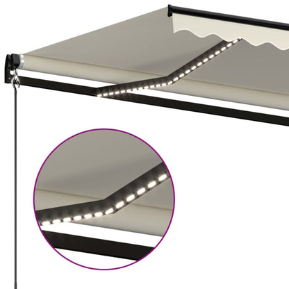 Tenda da Sole Retrattile Manuale con LED 400x350 cm Crema - homemem39