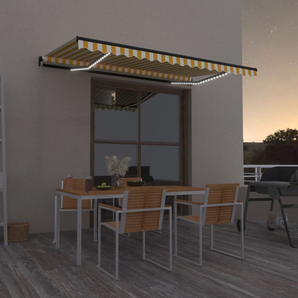 Tenda da Sole Retrattile Manuale LED 400x350 cm Giallo Bianco - homemem39