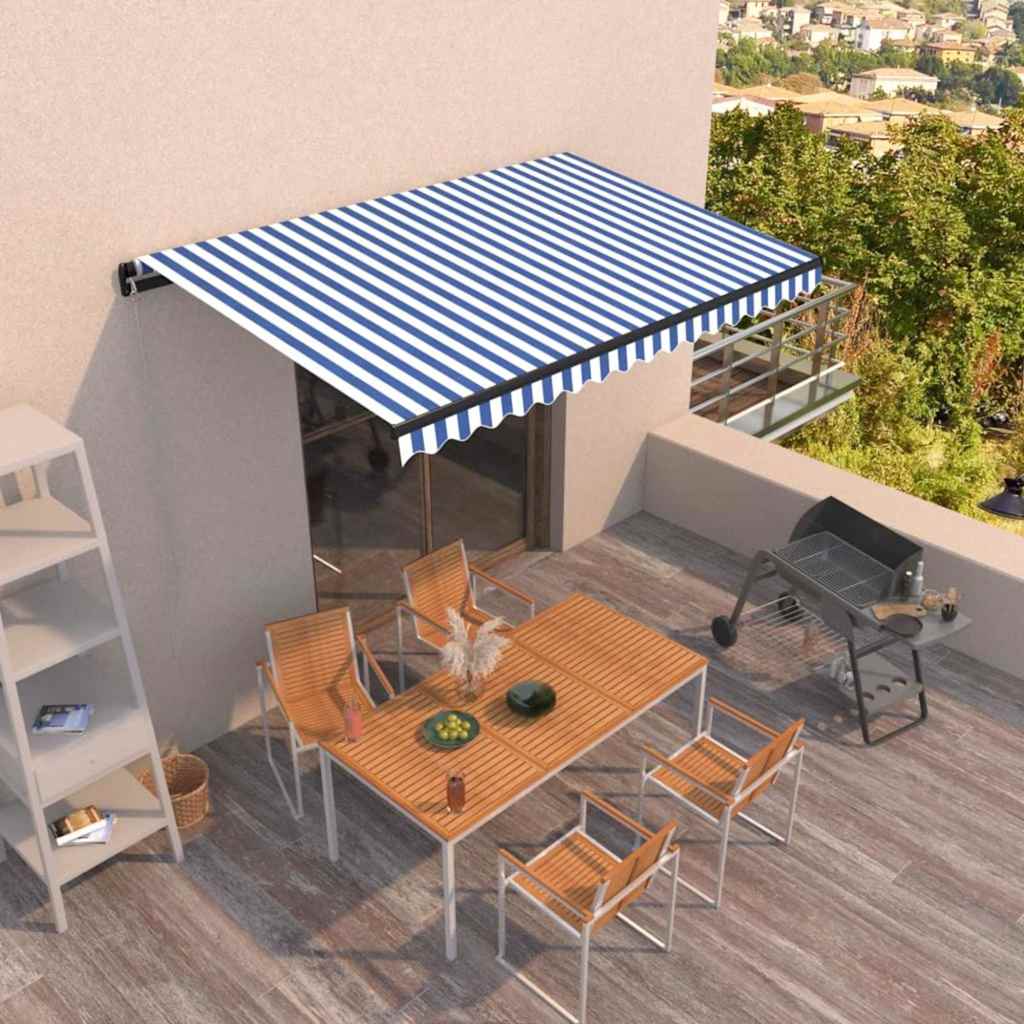 Tenda da Sole Retrattile Manuale 450x350 cm Blu e Bianca