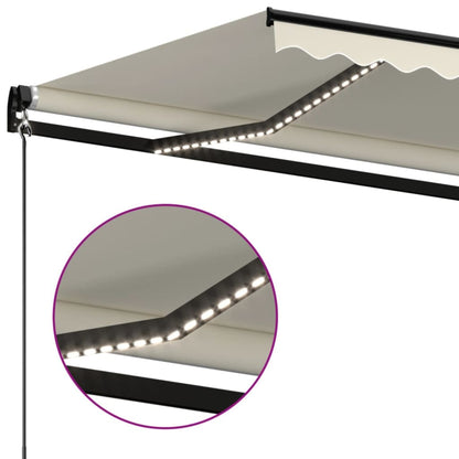 Tenda da Sole Retrattile Manuale LED 450x350 cm Crema | homemem39
