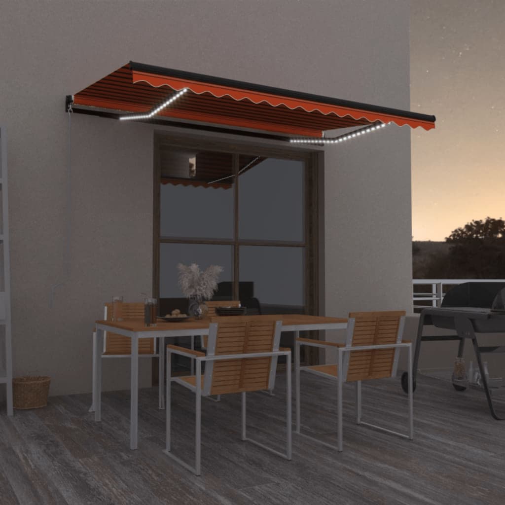 Tenda da Sole Retrattile Manuale LED 450x350 cm Arancio Marrone - homemem39