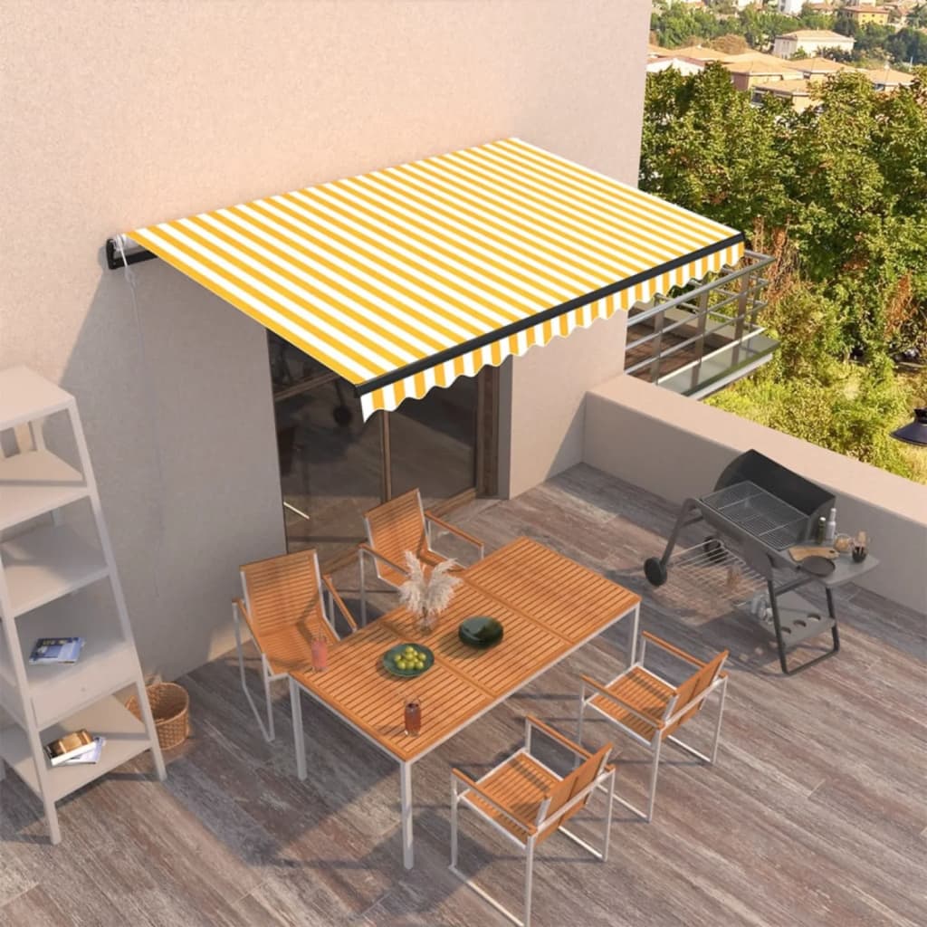 Tenda da Sole Retrattile Automatica 450x350 cm Gialla e Bianca - homemem39
