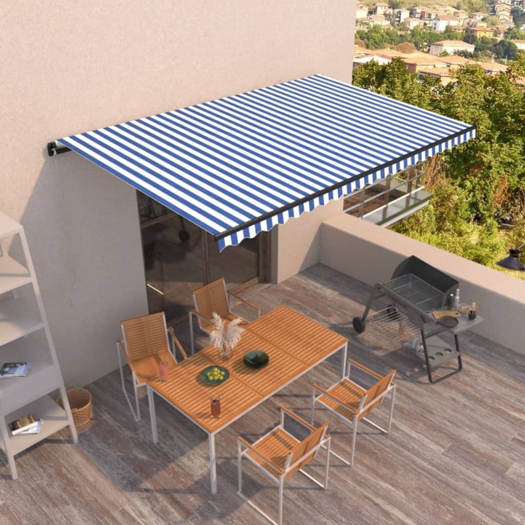 Tenda da Sole Retrattile Automatica 500x350 cm Blu e Bianca - homemem39