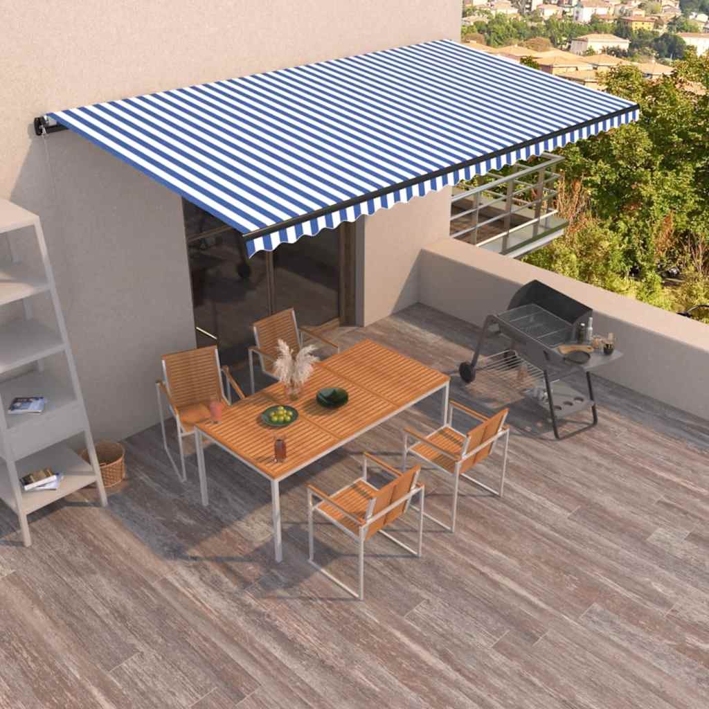 Tenda da Sole Retrattile Manuale 600x350 cm Blu e Bianca - homemem39