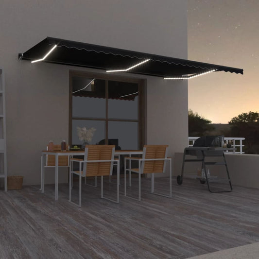 Tenda da Sole Retrattile Manuale con LED 600x350 cm Antracite | homemem39