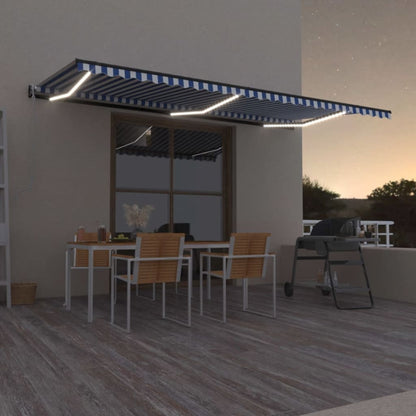 Tenda Automatica con Sensore Vento e LED 600x350 cm Blu Bianca