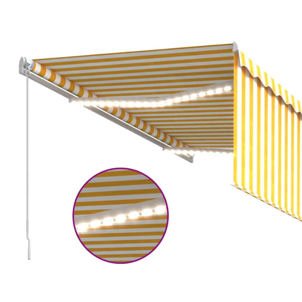 Tenda Sole Retrattile Manuale Parasole LED 3x2,5m Gialla Bianca - homemem39