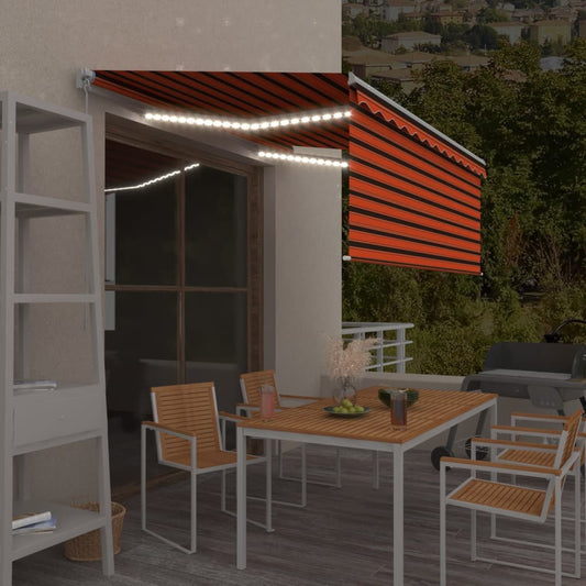 Tenda Sole Retrattile Manuale con LED 3x2,5m Arancione Marrone - homemem39