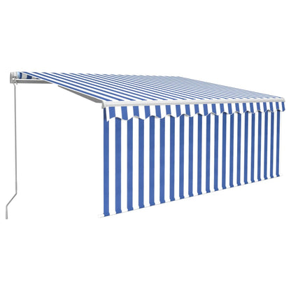 Tenda Sole Retrattile Manuale con LED 3,5x2,5 m Blu e Bianco | homemem39