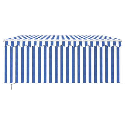 Tenda Sole Retrattile Manuale con LED 3,5x2,5 m Blu e Bianco | homemem39