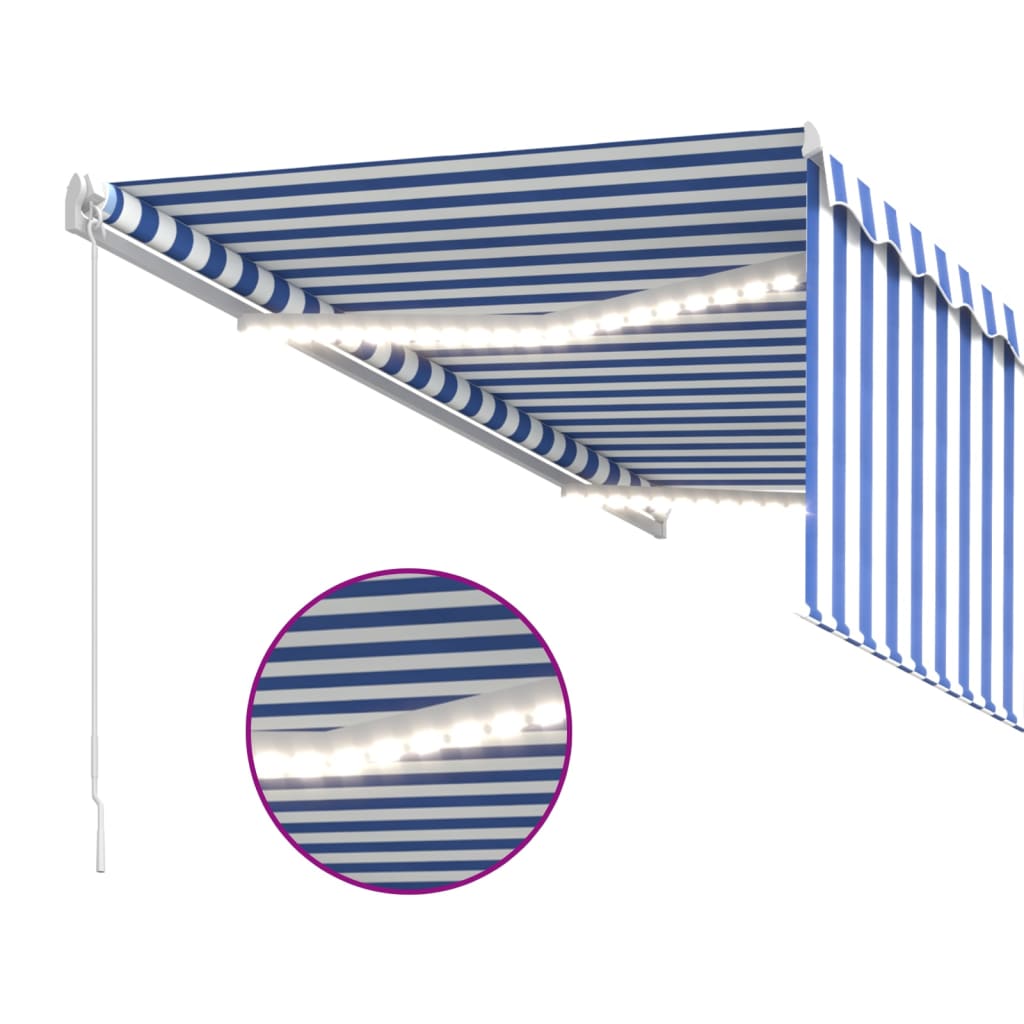 Tenda Sole Retrattile Manuale con LED 3,5x2,5 m Blu e Bianco | homemem39