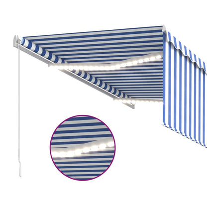 Tenda Sole Retrattile Manuale con LED 3,5x2,5 m Blu e Bianco | homemem39