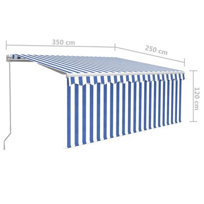 Tenda Sole Retrattile Manuale con LED 3,5x2,5 m Blu e Bianco | homemem39
