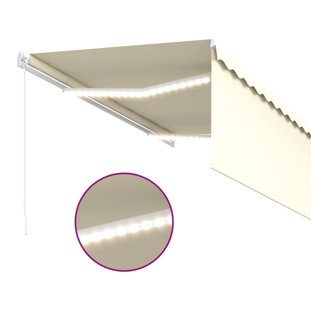 Tenda da Sole Retrattile Manuale con LED 3,5x2,5 m Crema | homemem39
