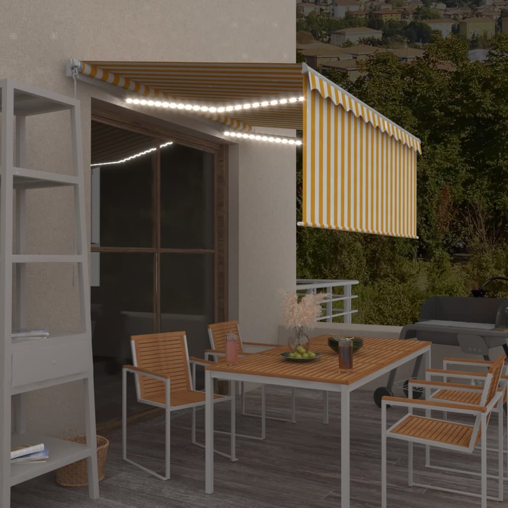 Tenda da Sole Retrattile Parasole LED 3,5x2,5m Gialla e Bianca | homemem39