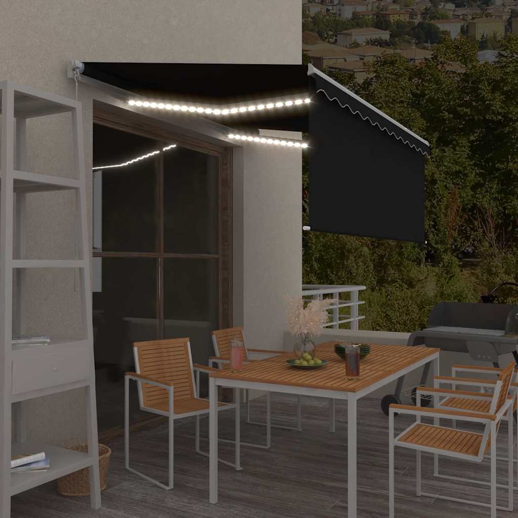Tenda da Sole Retrattile Manuale con LED 3,5x2,5 m Antracite | homemem39