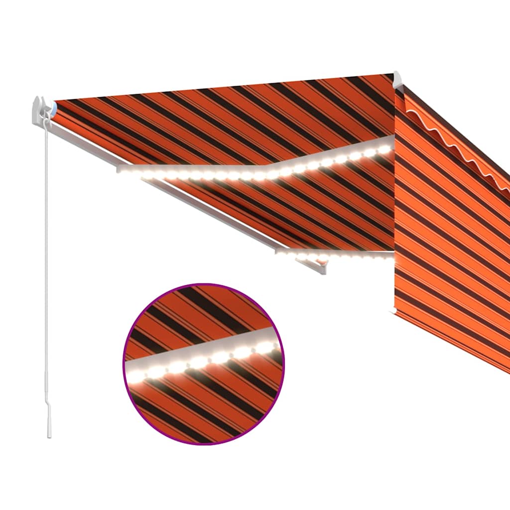Tenda da Sole Retrattile Manuale LED 3,5x2,5m Arancione Marrone | homemem39