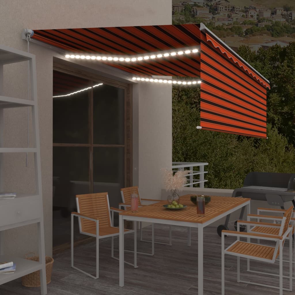Tenda Sole Retrattile Manuale Parasole LED 4x3m Arancio Marrone - homemem39