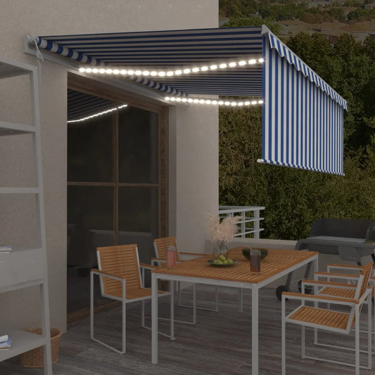 Tenda Automatica Parasole Sensore Vento LED 4x3m Blu Bianca