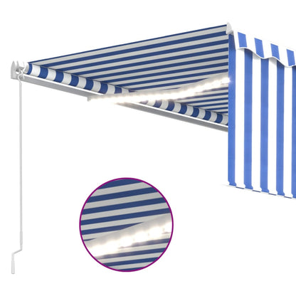 Tenda Sole Retrattile Manuale con LED 4,5x3m Blu e Bianco - homemem39