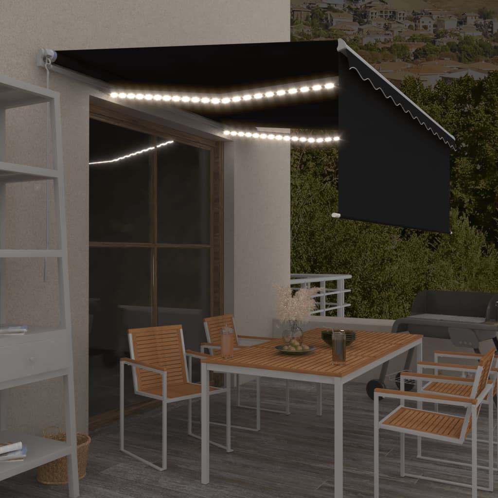 Tenda da Sole Retrattile Manuale con LED 4,5x3 m Antracite - homemem39