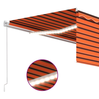 Tenda Sole Retrattile Manuale con LED 4,5x3m Arancione Marrone - homemem39