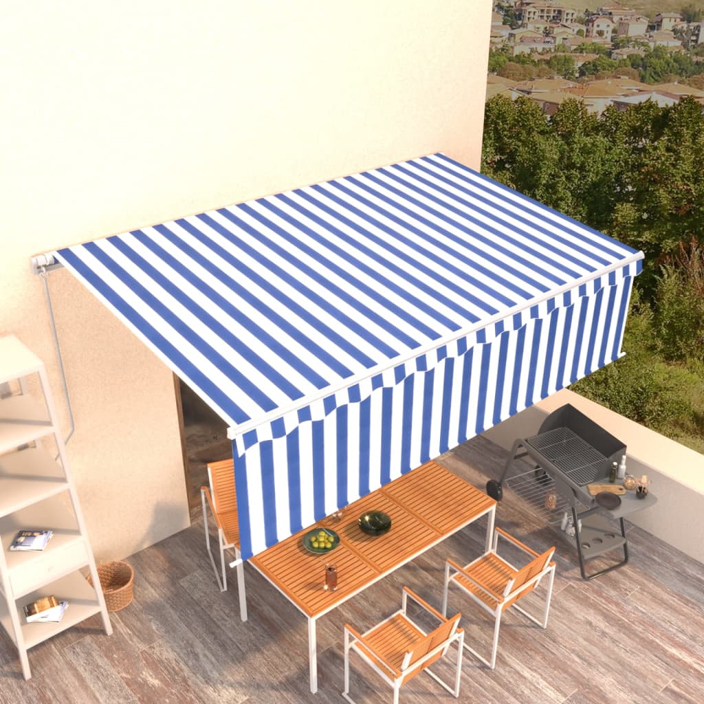 Tenda da Sole Retrattile Manuale con Parasole 5x3m Blu e Bianco - homemem39