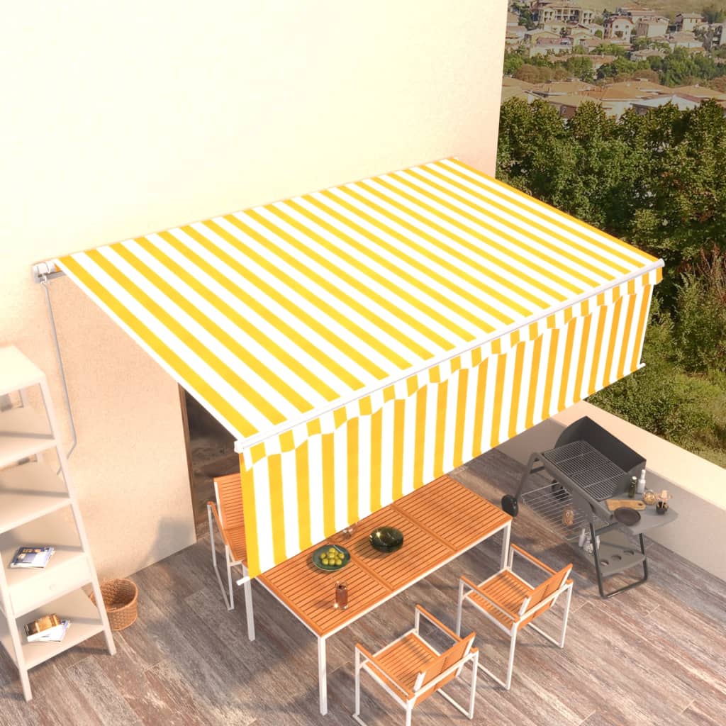 Tenda Sole Retrattile Manuale con Parasole 5x3m Gialla Bianca - homemem39